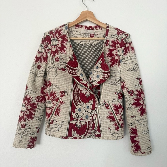 ZARA BLAZER PRINTED FLORAL QUILTED CARDIGAN WHITE RED JACKET BLOGGERS size M - Picture 6 of 16